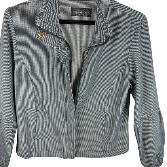 Live A Little Blue White Pinstriped Full Zip Collared Jacket Pockets Size S - Picture 4 of 8